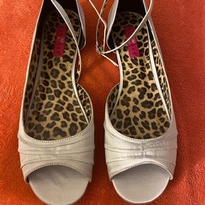 Silver Satin open toe flat